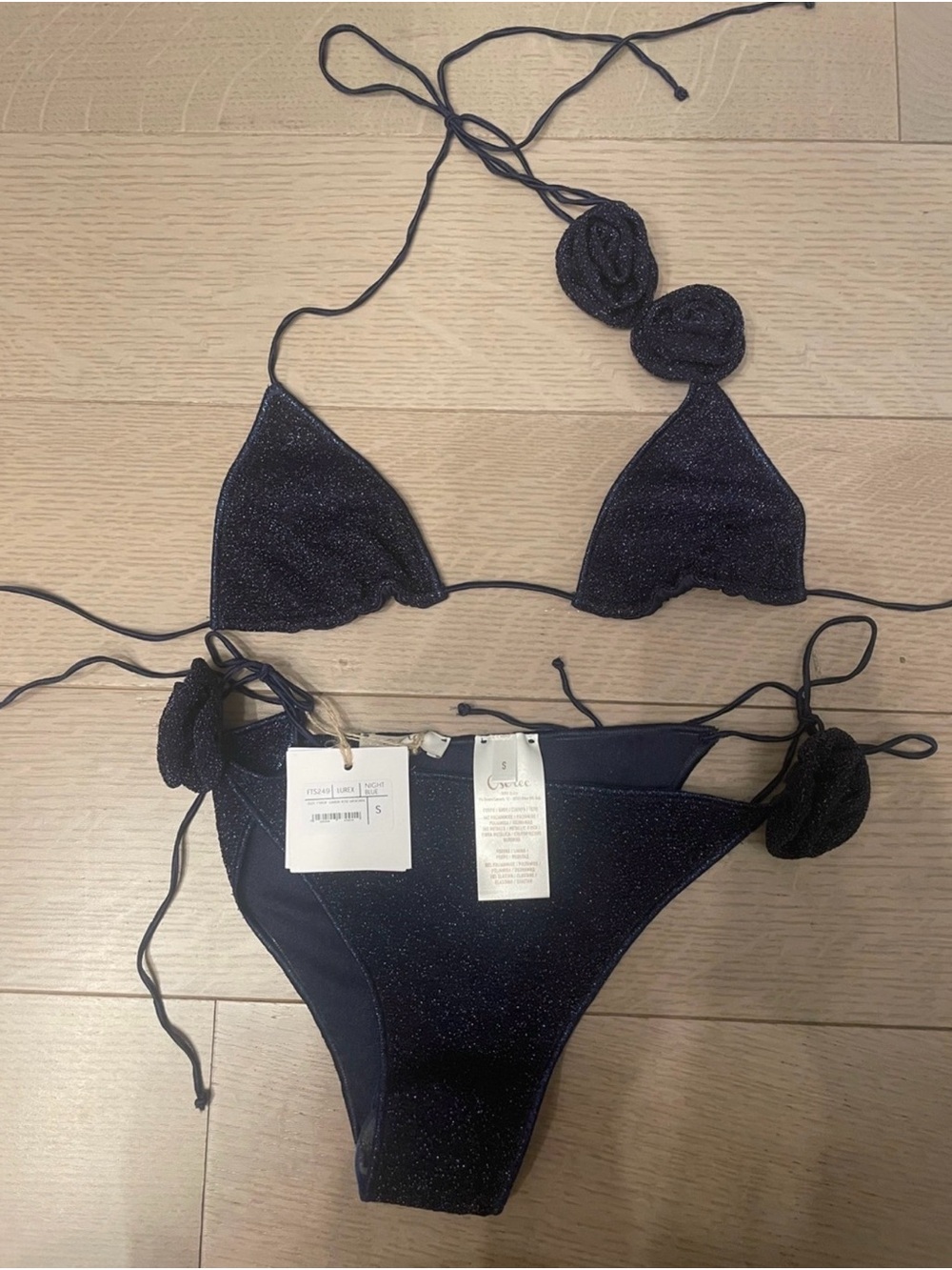 Navy blue Sparkle Tie-Side Triangle Bikini Set NWT